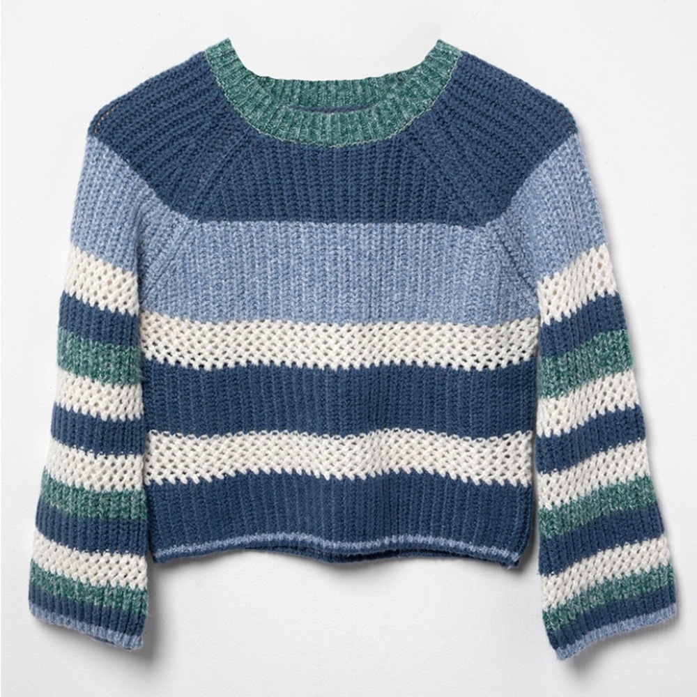 Tillys Full Tilt Juniors Size (XL) Striped Knit Pullover Sweater - Mixed Blue